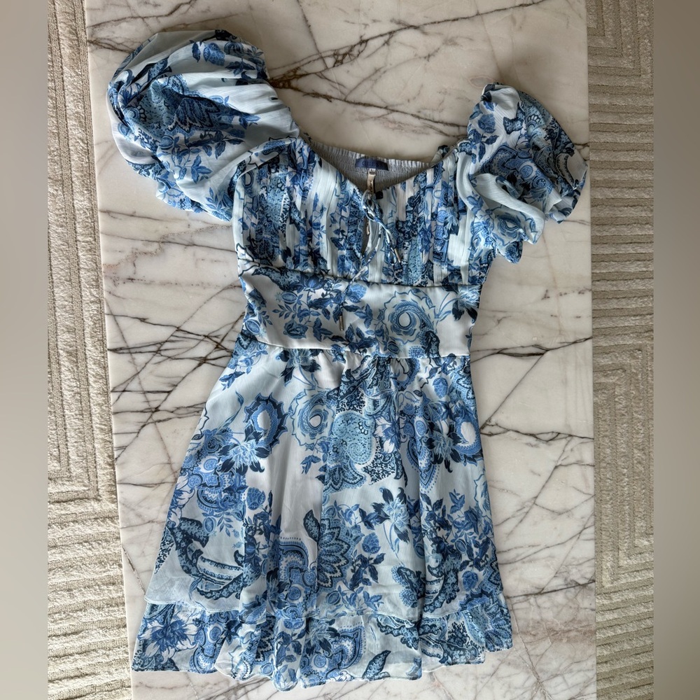 Guess Blue and White Patterned Dress